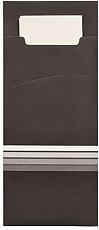Bestecktaschen 20 cm x 8,5 cm schwarz/weiss Stripes inkl. farbiger Serviette 33 x 33 cm 2-lag., Papstar (86700), 520 Stück