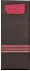 Bestecktaschen 20 cm x 8,5 cm schwarz/bordeaux Stripes inkl. farbiger Serviette 33 x 33 cm 2-lag., Papstar (86703), 520 Stück
