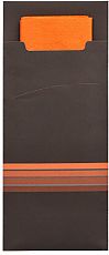 Bestecktaschen 20 cm x 8,5 cm schwarz/orange Stripes inkl. farbiger Serviette 33 x 33 cm 2-lag., Papstar (86704), 520 Stück