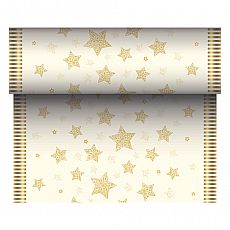 Tischläufer, stoffähnlich, Airlaid 24 m x 40 cm creme Sparkling Stars, Papstar (86775)