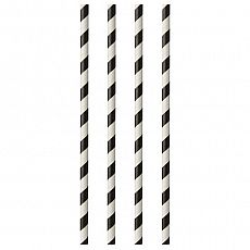 Trinkhalme, Papier Ø 6 mm, 29 cm schwarz/weiss Stripes, Papstar (88225)