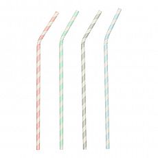 Trinkhalme, Papier Ø 6 mm, 22 cm farbig sortiert Stripes flexibel, Papstar (88331)