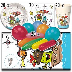 Party-Set Pirate Crew (81-teilig: Servietten, Teller, Becher, Tischdecke, Luftballons), tradingbay24 (tbK0043)
