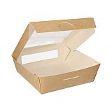 Feinkostboxen, Pappe mit Sichtfenster aus PLA eckig 1000 ml 16 cm x 16 cm x 5 cm braun, Papstar (86574), 100 Stück