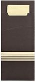 Bestecktaschen 20 cm x 8,5 cm schwarz/creme Stripes inkl. farbiger Serviette 33 x 33 cm 2-lag., Papstar (86701), 520 Stück